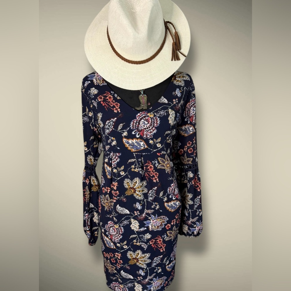 Wrangler Floral Long Sleeve Dress - Navy